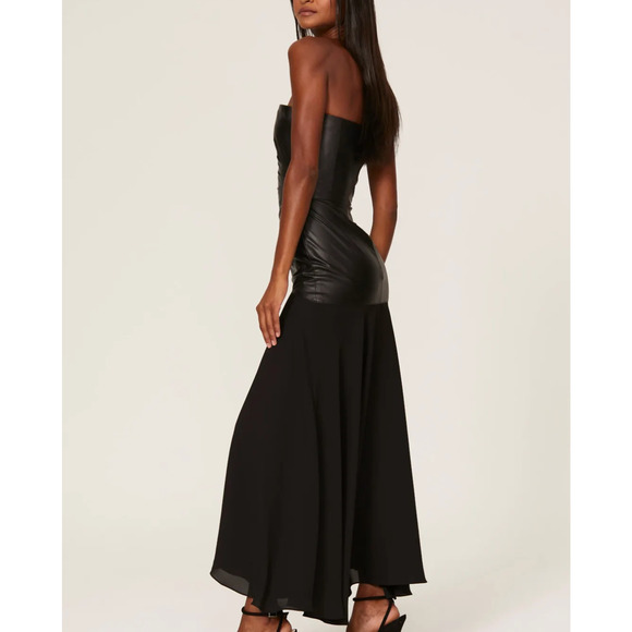 Shoshanna Rustin Black Faux Leather Gown SIZE 4 Formal Maxi Dress - Picture 2 of 15